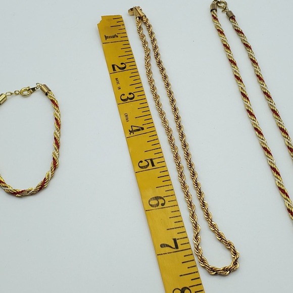 Twisted Rope Chain Necklace and Bracelet Gold Red Tone Womens Fashion Jewelry - Picture 8 of 10